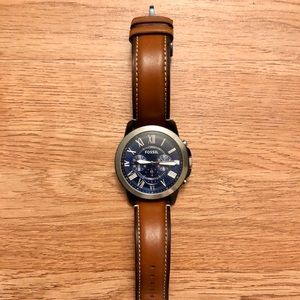 Fossil Mens Leather Watch with Blue Face
